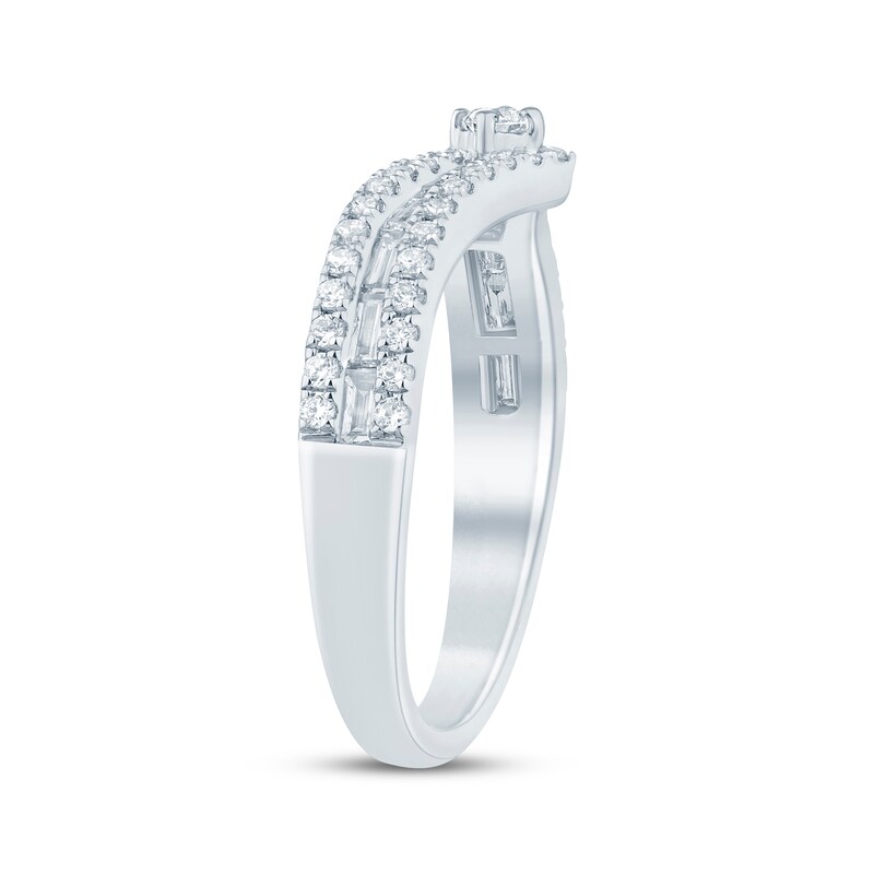 Main Image 2 of Now + Forever Baguette & Round-Cut Diamond Chevron Anniversary Ring 5/8 ct tw 14K White Gold
