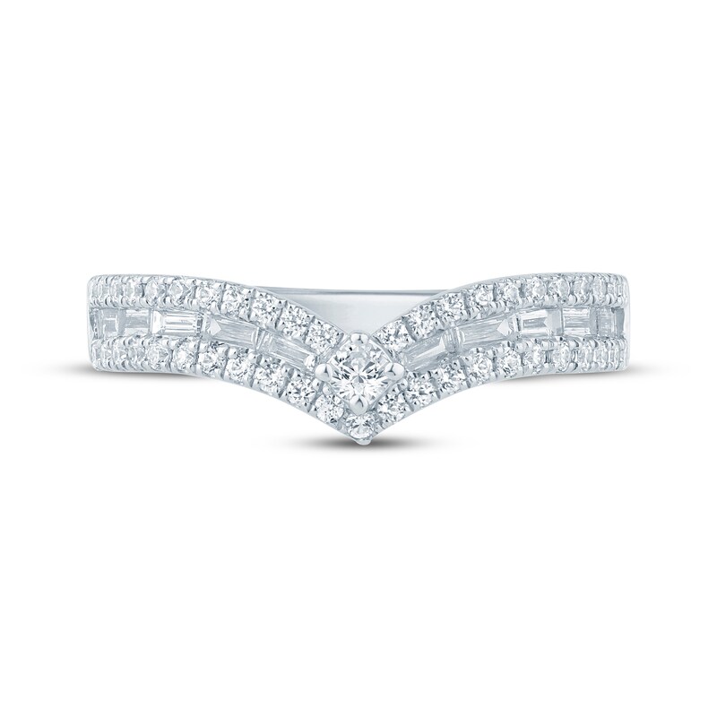 Main Image 3 of Now + Forever Baguette & Round-Cut Diamond Chevron Anniversary Ring 5/8 ct tw 14K White Gold
