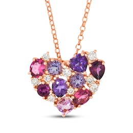 Le Vian Pretty in Pink Rhodolite Garnet, Amethyst & Pink Tourmaline Heart Necklace 1/3 ct tw Diamonds 14K Strawberry Gold 19"