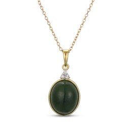 Oval Nephrite Jade & Diamond Accent Necklace 14K Yellow Gold 18"