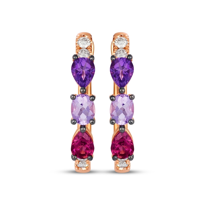 Main Image 2 of Le Vian Pretty in Pink Rhodolite Garnet & Amethyst Hoop Earrings 1/8 ct tw Diamonds 14K Strawberry Gold