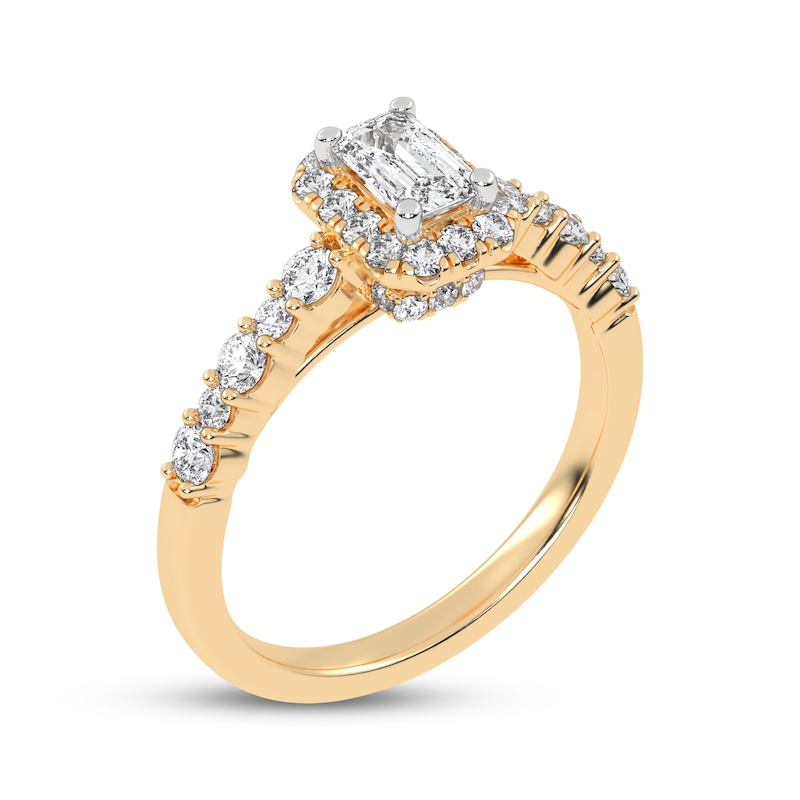 Main Image 2 of Now + Forever Lab-Grown Diamonds Emerald-Cut Halo Engagement Ring 3/4 ct tw 14K Yellow Gold