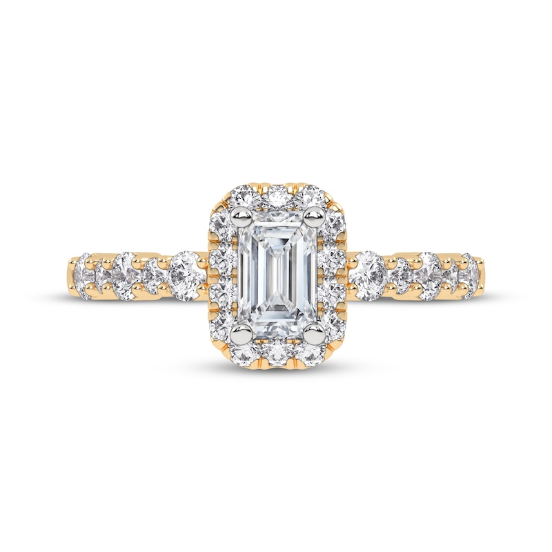 Main Image 3 of Now + Forever Lab-Grown Diamonds Emerald-Cut Halo Engagement Ring 3/4 ct tw 14K Yellow Gold