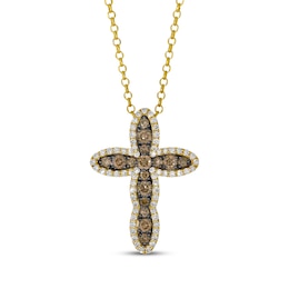 Le Vian Chocolate Waterfall Diamond Cross Necklace 7/8 ct tw 14K Honey Gold 19”