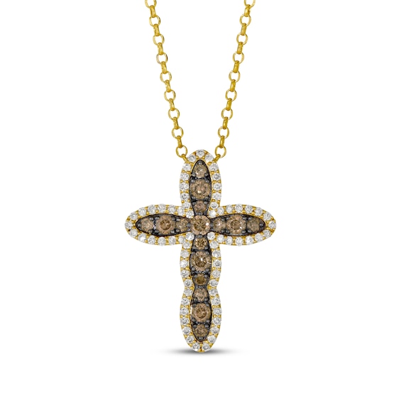 Le Vian Chocolate Waterfall Diamond Cross Necklace 7/8 ct tw 14K Honey Gold 19”