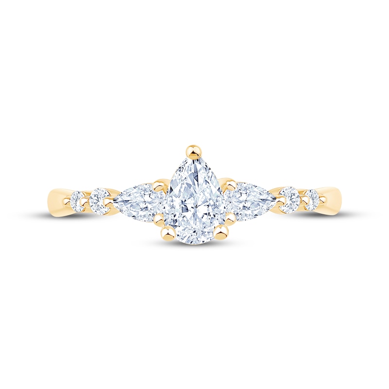 Main Image 3 of Now + Forever Lab-Grown Diamonds Pear-Shaped Three-Stone Engagement Ring 5/8 ct tw 14K Yellow Gold