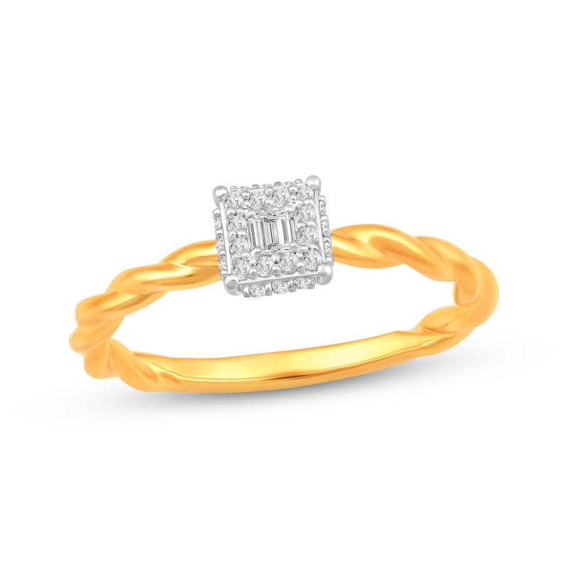 Main Image 1 of Princess-Cut Diamond Halo Rope-Textured Shank Promise Ring 1/6 ct tw 10K Yellow Gold