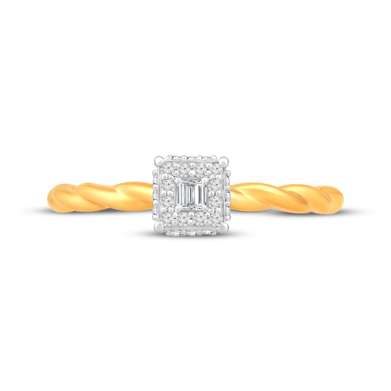 Main Image 4 of Princess-Cut Diamond Halo Rope-Textured Shank Promise Ring 1/6 ct tw 10K Yellow Gold