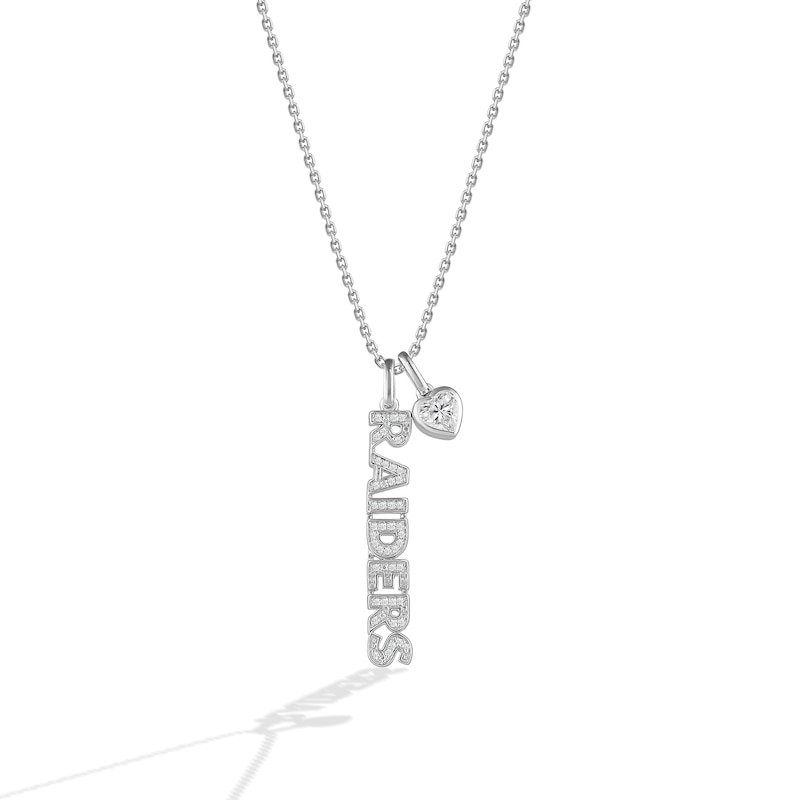 Main Image 1 of True Fans Las Vegas Raiders 1/10ct tw Diamond and White Lab-Created Sapphire &quot;RAIDERS&quot; Heart Necklace Sterling Silver