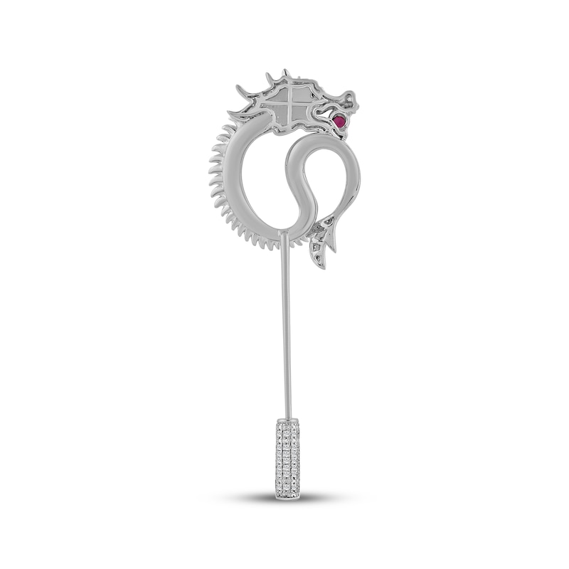 Main Image 2 of Men's Diamond & Lab-Created Ruby Dragon Brooch 1 ct tw Sterling Silver