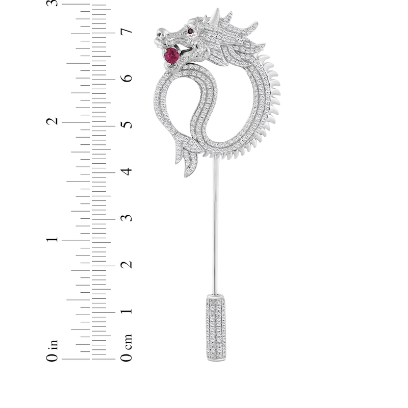 Main Image 3 of Men's Diamond & Lab-Created Ruby Dragon Brooch 1 ct tw Sterling Silver