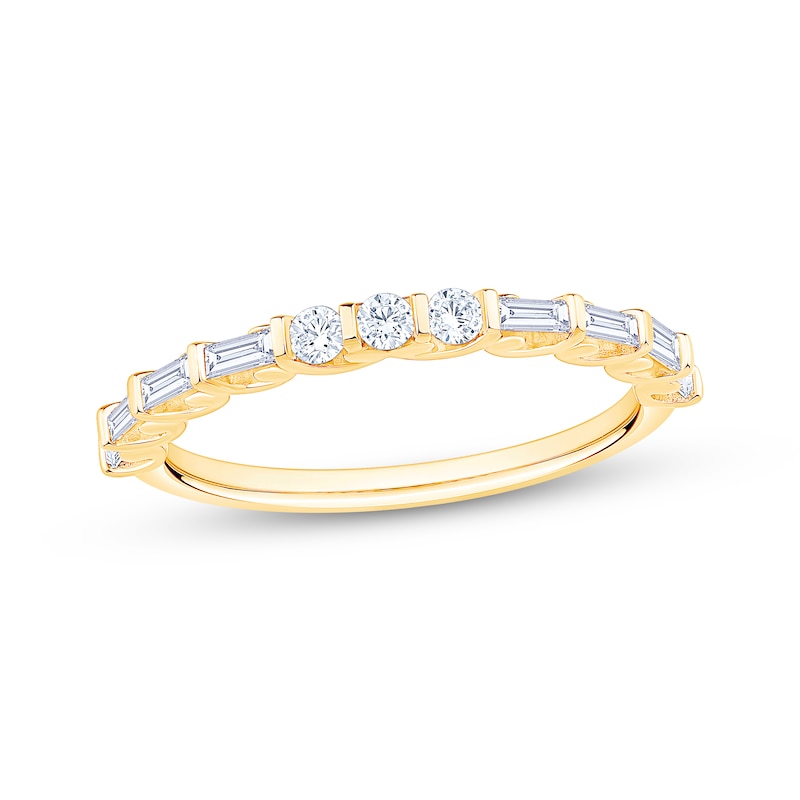 Main Image 1 of Now + Forever Round & Baguette-Cut Diamond Anniversary Ring 1/3 ct tw 10K Yellow Gold