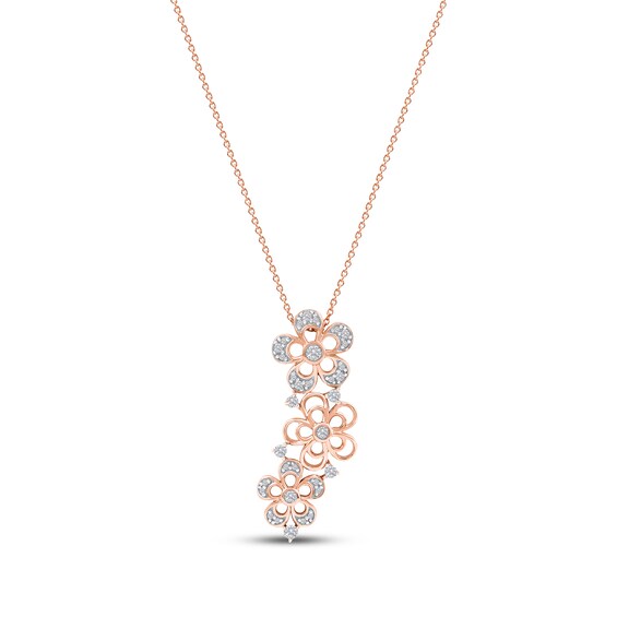 Diamond Flower Trio Drop Necklace 1/4 ct tw 10K Rose Gold 18"