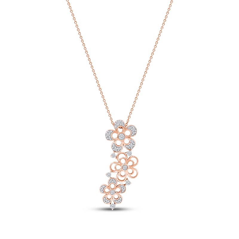 Main Image 1 of Diamond Flower Trio Drop Necklace 1/4 ct tw 10K Rose Gold 18"