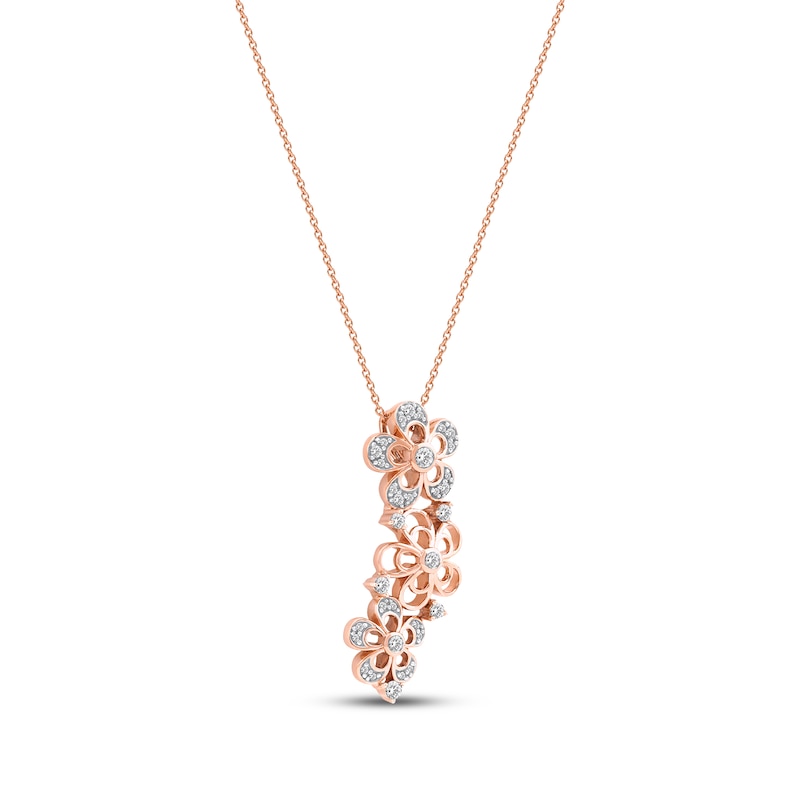 Main Image 2 of Diamond Flower Trio Drop Necklace 1/4 ct tw 10K Rose Gold 18"