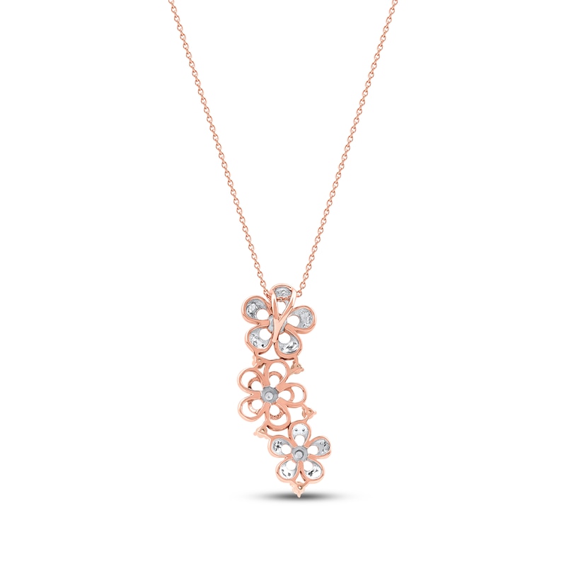 Main Image 3 of Diamond Flower Trio Drop Necklace 1/4 ct tw 10K Rose Gold 18"