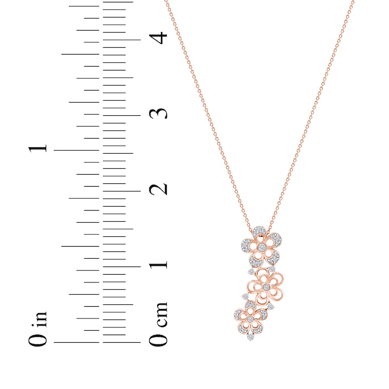 Main Image 7 of Diamond Flower Trio Drop Necklace 1/4 ct tw 10K Rose Gold 18"
