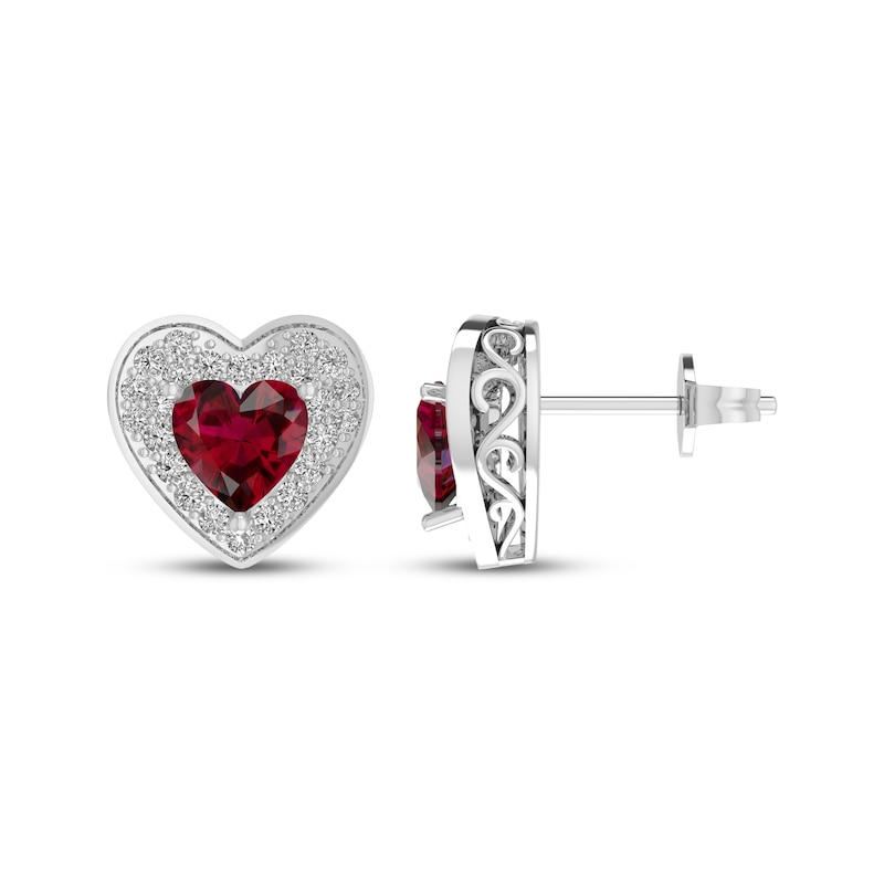 Main Image 3 of Heart-Shaped Lab-Created Ruby & White Lab-Created Sapphire Gift Set Sterling Silver