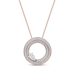 Pear-Shaped Diamond Two-Row Circle Necklace 1 ct tw 10K Rose Gold 18"