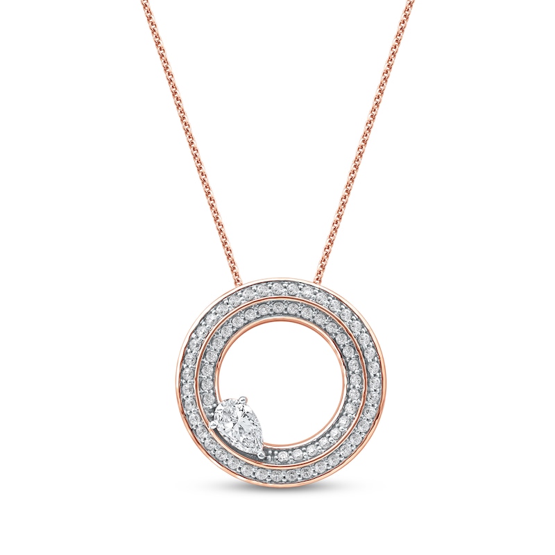Main Image 1 of Pear-Shaped Diamond Two-Row Circle Necklace 1 ct tw 10K Rose Gold 18"