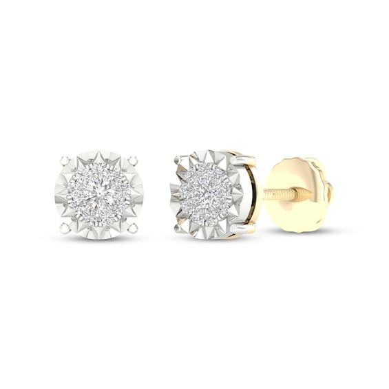 Men's Diamond Halo Starburst Stud Earrings 1/4 ct tw 10K Yellow Gold