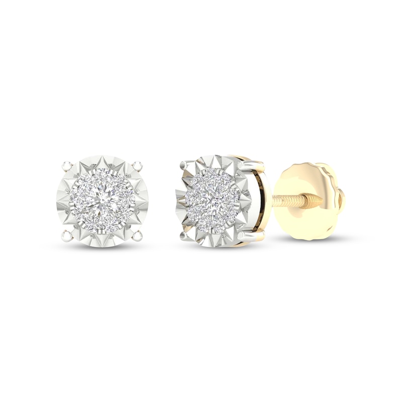 Main Image 1 of Men's Diamond Halo Starburst Stud Earrings 1/4 ct tw 10K Yellow Gold