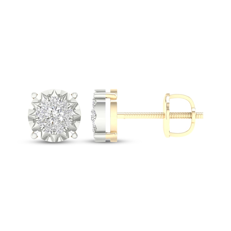 Main Image 3 of Men's Diamond Halo Starburst Stud Earrings 1/4 ct tw 10K Yellow Gold