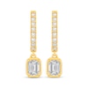 Thumbnail Image 2 of Emerald-Cut Lab-Grown Diamond Dangle Hoop Earrings 1 ct tw 10K Yellow Gold