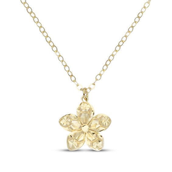 Diamond-Cut Flower Necklace 14K Yellow Gold 18"