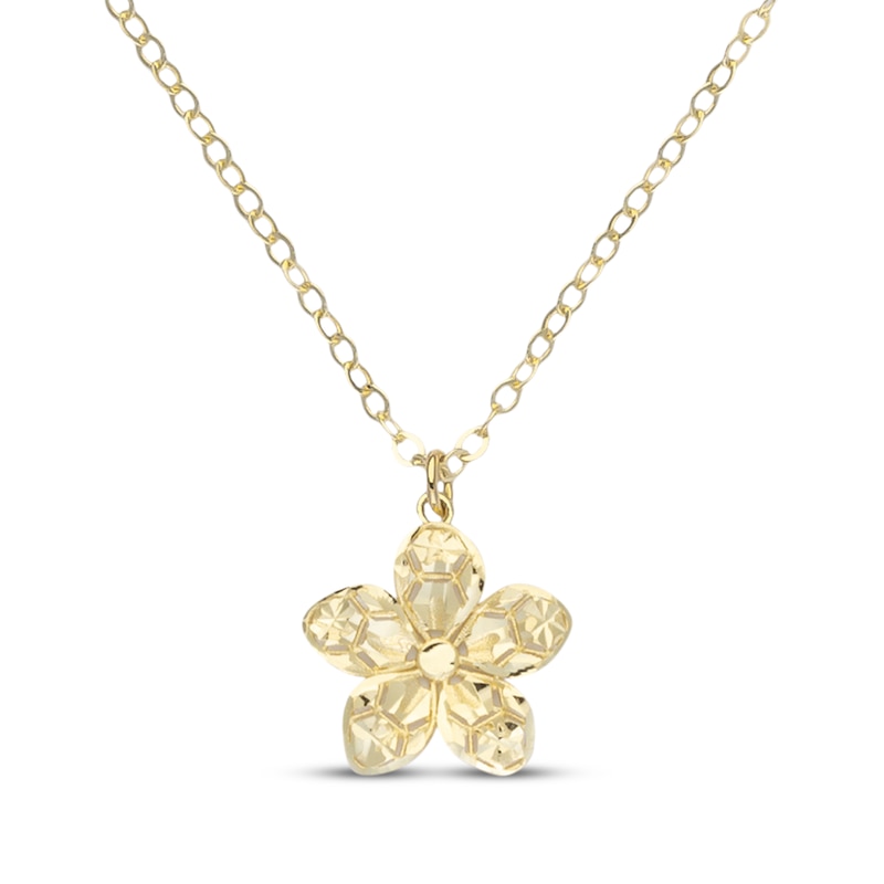 Main Image 1 of Diamond-Cut Flower Necklace 14K Yellow Gold 18"