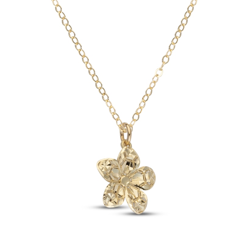 Main Image 2 of Diamond-Cut Flower Necklace 14K Yellow Gold 18"