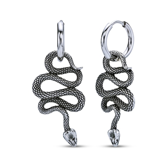 Men's Snake Drop Hoop Earrings Stainless Steel