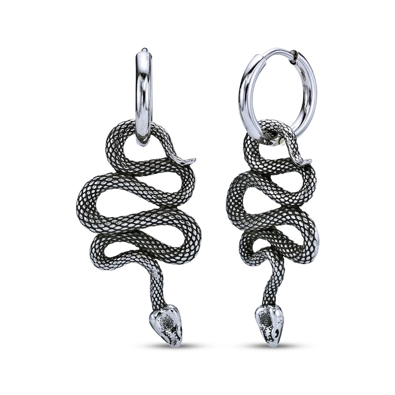 Main Image 1 of Men's Snake Drop Hoop Earrings Stainless Steel