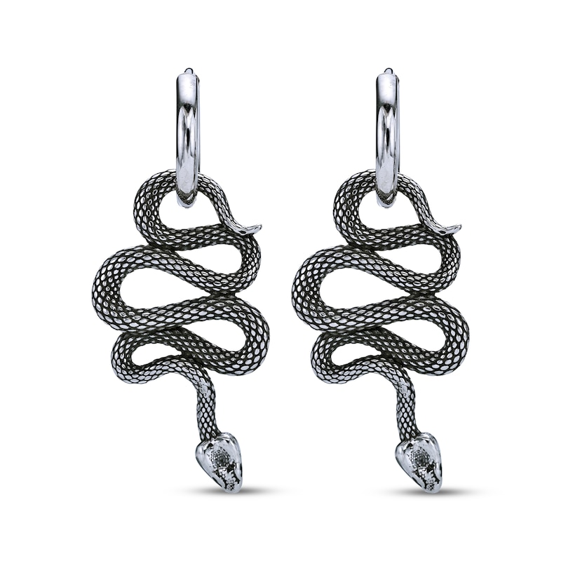 Main Image 2 of Men's Snake Drop Hoop Earrings Stainless Steel