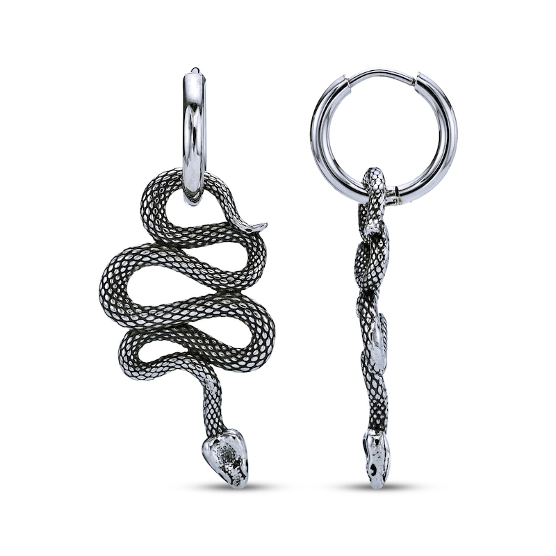 Main Image 3 of Men's Snake Drop Hoop Earrings Stainless Steel