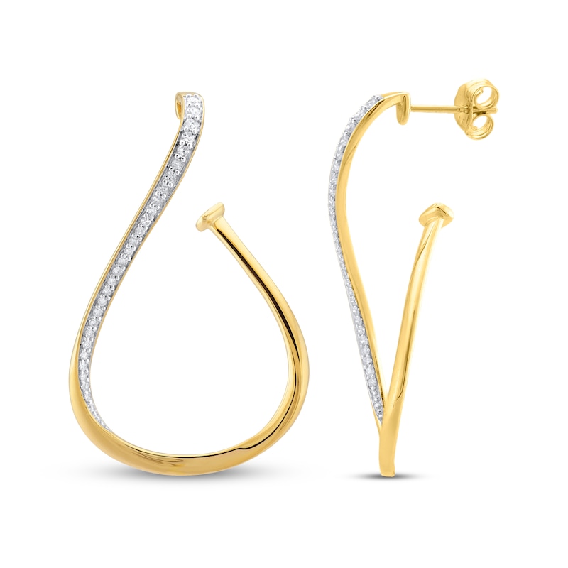 Main Image 3 of Diamond Open Twist Teardrop Earrings 1/3 ct tw 10K Yellow Gold