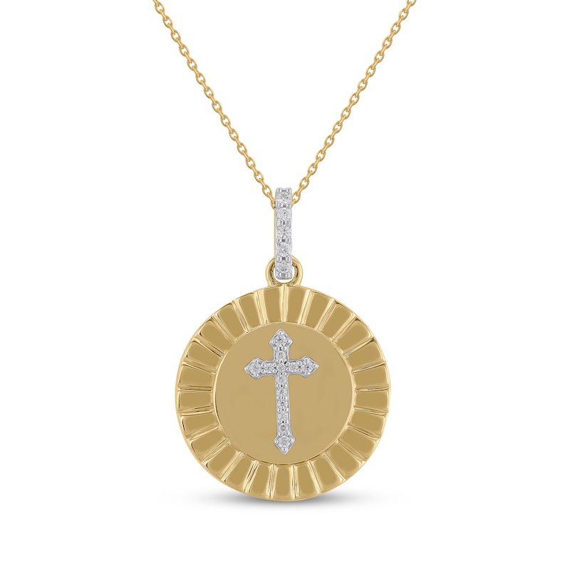 Main Image 1 of STUDIO BY KAY Diamond Cross Medallion Necklace 1/10 ct tw 24K Yellow Gold Vermeil Sterling Silver 18"