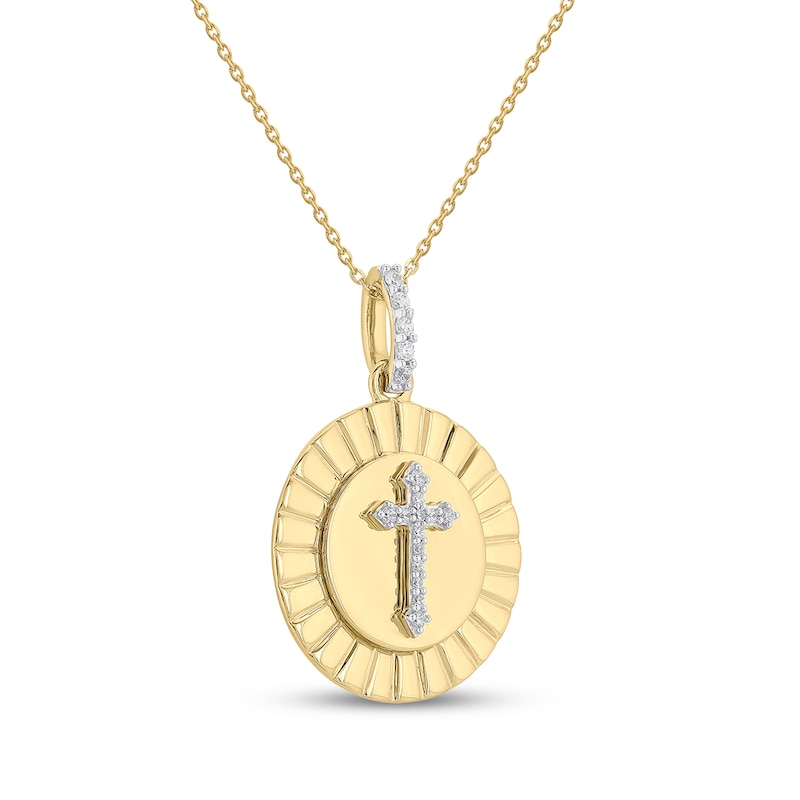 Main Image 2 of STUDIO BY KAY Diamond Cross Medallion Necklace 1/10 ct tw 24K Yellow Gold Vermeil Sterling Silver 18"