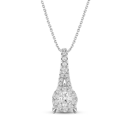 Closer Together Lab-Grown Diamond Halo Drop Necklace 1/2 ct tw 10K White Gold 18"