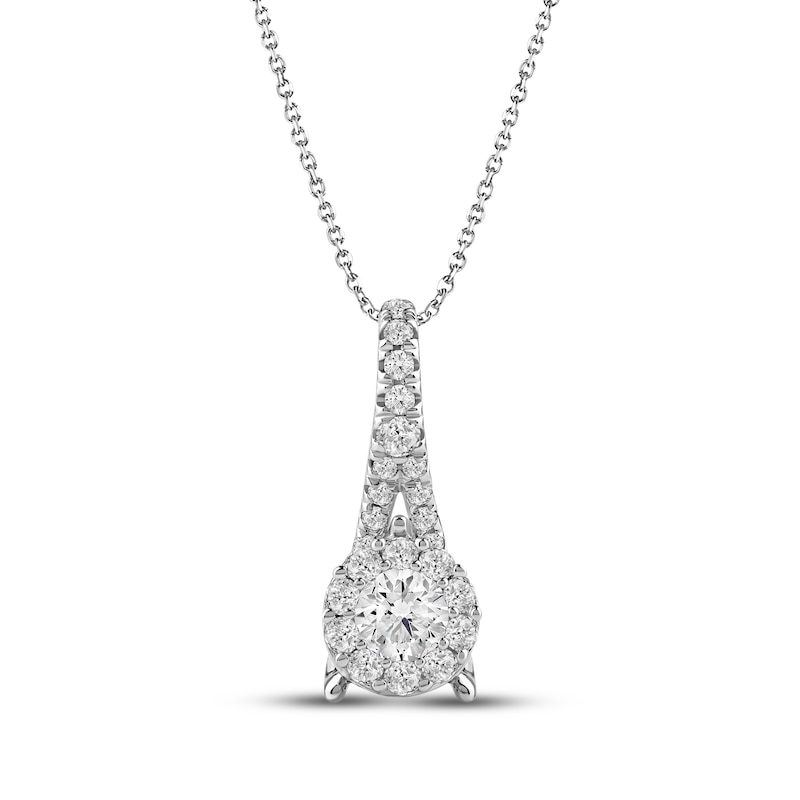 Main Image 1 of Closer Together Lab-Grown Diamond Halo Drop Necklace 1/2 ct tw 10K White Gold 18"