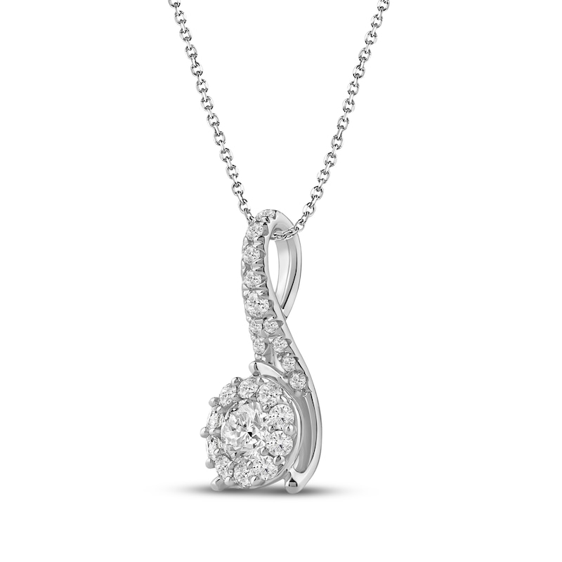 Main Image 2 of Closer Together Lab-Grown Diamond Halo Drop Necklace 1/2 ct tw 10K White Gold 18"