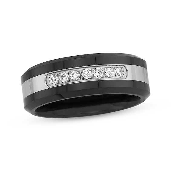 Adore Men's Diamond Wedding Band 1/6 ct tw Stainless Steel & Black Ceramic