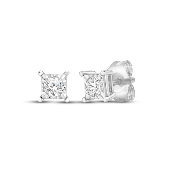 Radiant Reflections Round-Cut Lab-Grown Diamond Square Frame Solitaire Stud Earrings 1/4 ct tw Sterling Silver (I/SI2)