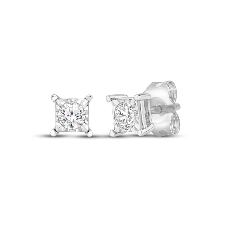 Main Image 1 of Radiant Reflections Round-Cut Lab-Grown Diamond Square Frame Solitaire Stud Earrings 1/4 ct tw Sterling Silver (I/SI2)
