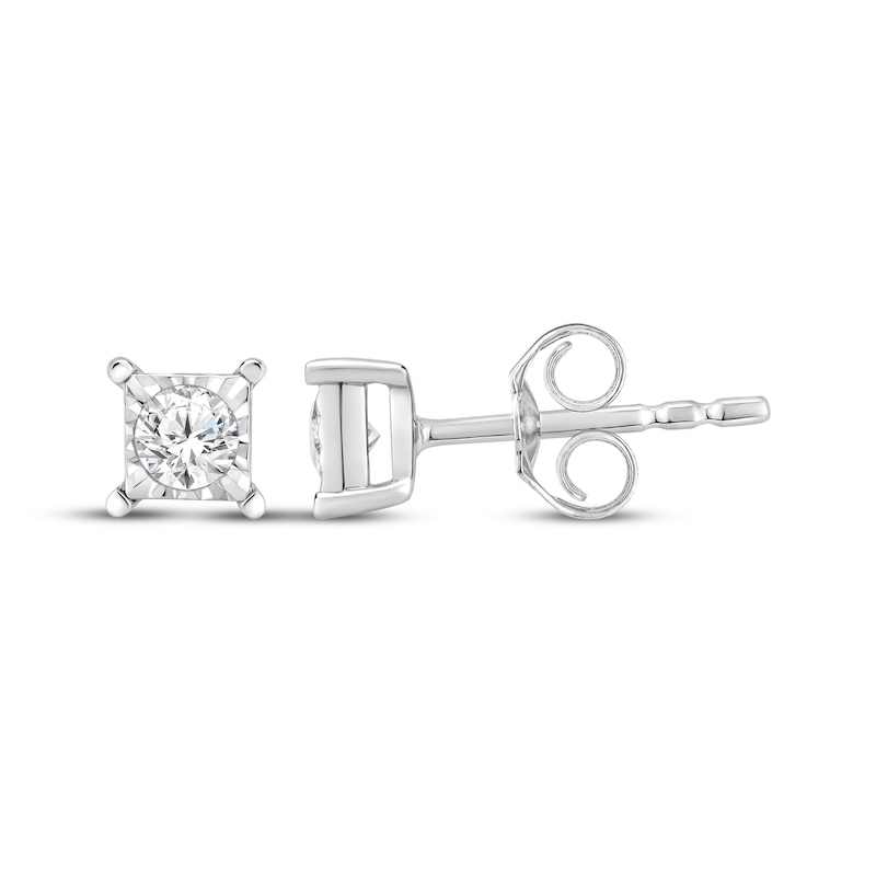 Main Image 3 of Radiant Reflections Round-Cut Lab-Grown Diamond Square Frame Solitaire Stud Earrings 1/4 ct tw Sterling Silver (I/SI2)