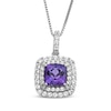 Thumbnail Image 2 of Cushion-Cut Amethyst Double Halo Gift Set Sterling Silver
