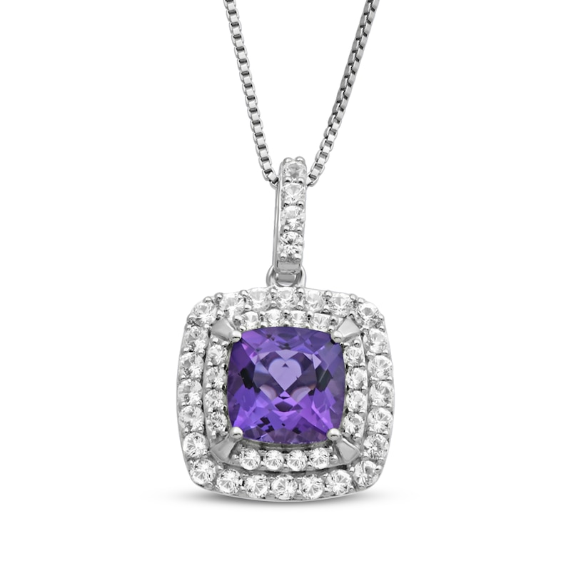 Main Image 2 of Cushion-Cut Amethyst Double Halo Gift Set Sterling Silver
