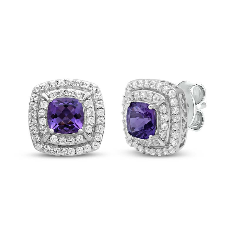 Main Image 3 of Cushion-Cut Amethyst Double Halo Gift Set Sterling Silver