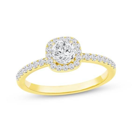Now + Forever Lab-Grown Diamonds Round-Cut Cushion Halo Engagement Ring 1-1/2 ct tw 14K Yellow Gold