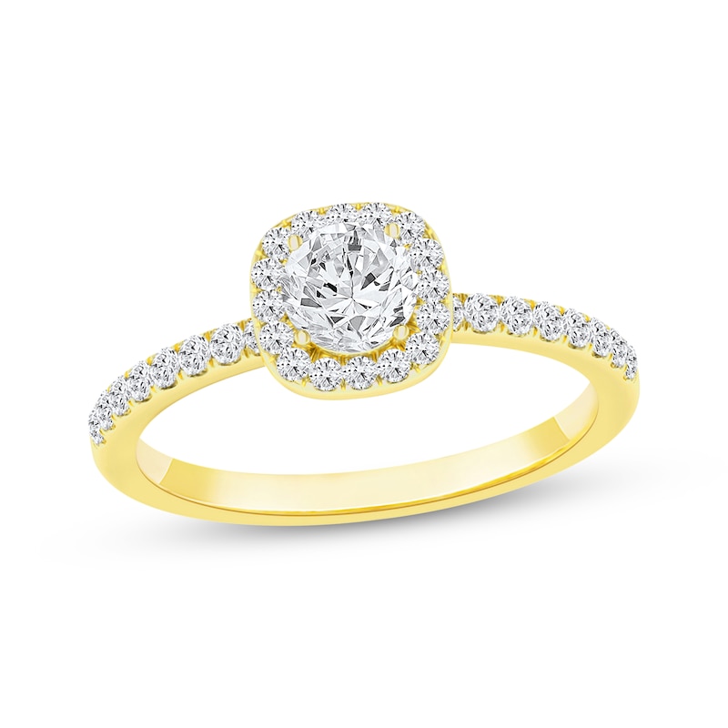 Main Image 1 of Now + Forever Lab-Grown Diamonds Round-Cut Cushion Halo Engagement Ring 1-1/2 ct tw 14K Yellow Gold